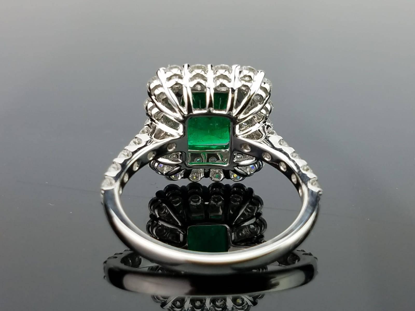 Emerald Cut 2.02 Emerald and Diamond Cocktail Ring For Sale