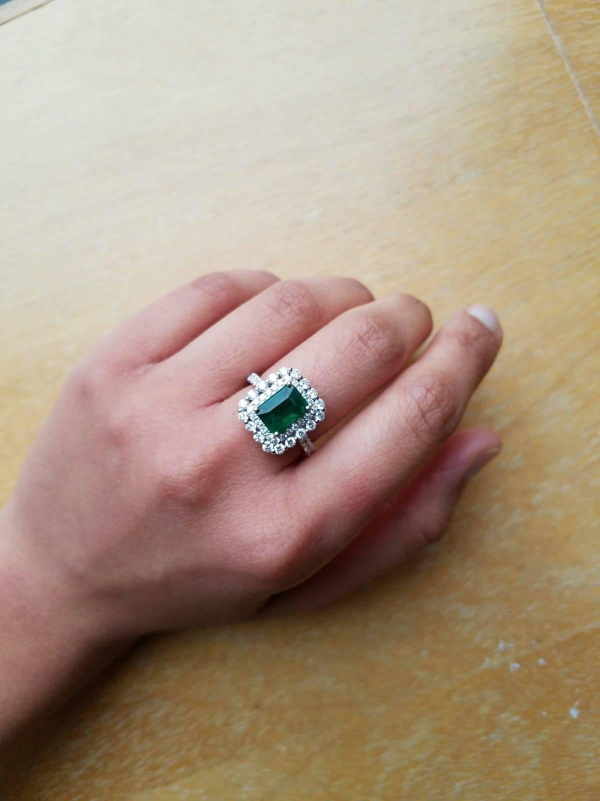 Women's 2.02 Emerald and Diamond Cocktail Ring For Sale