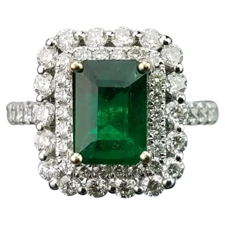 2.02 Emerald and Diamond Cocktail Ring For Sale