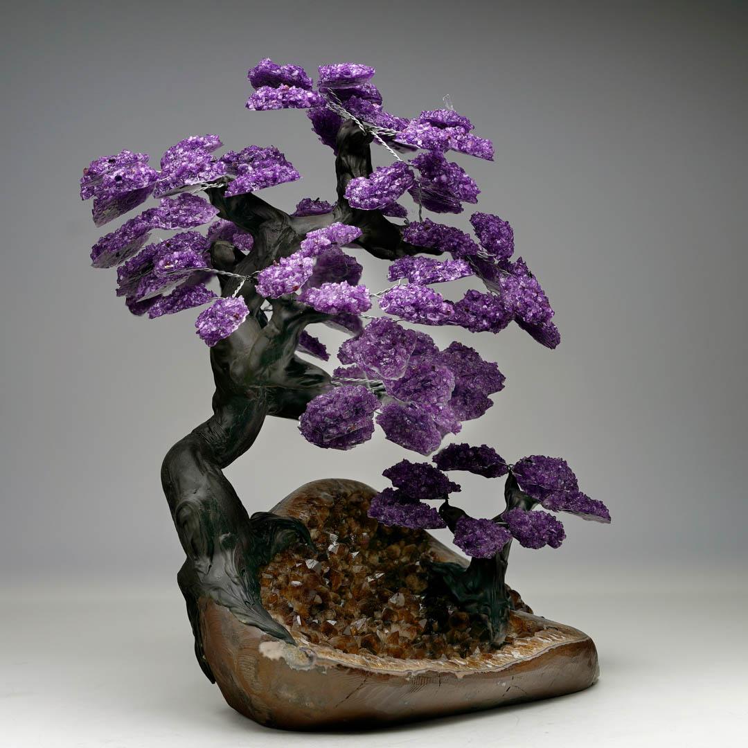 Contemporary 20.2 Lb. Amethyst Gemstone Tree on Citrine Cluster Base For Sale