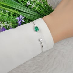 2.02 TCW Emerald Diamond Cuff Bracelet 14K White Gold