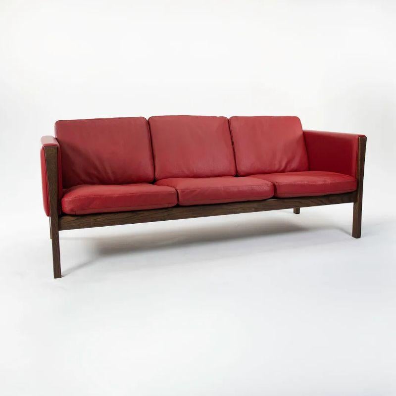 Scandinavian Modern 2020 CH163 3 Seater Sofa by Hans Wegner for Carl Hansen in Smoked Oak & Leather For Sale