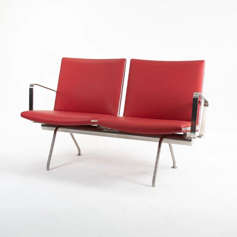 Contemporary 2020 CH402 Kastrup Two Seater Sofa by Hans Wegner for Carl Hansen in Red Leather For Sale