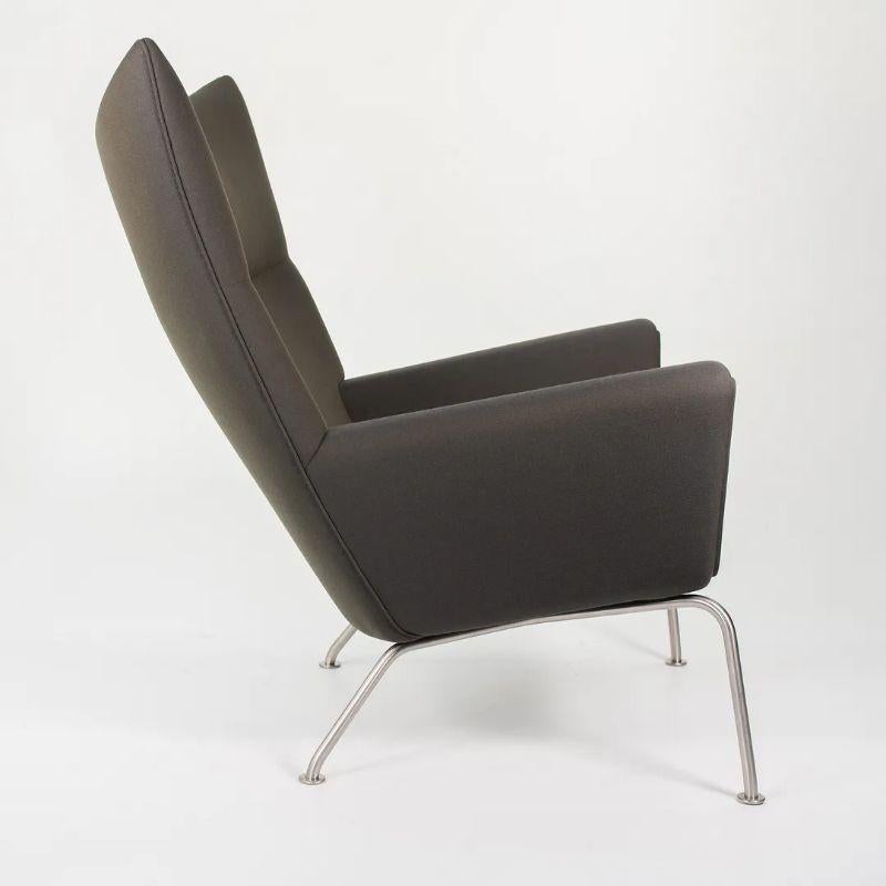 Danish 2020 CH445 Wing Lounge Chair by Hans Wegner for Carl Hansen in Brown/Grey Fabric For Sale