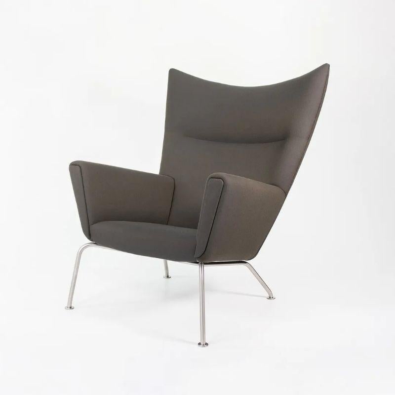 Contemporary 2020 CH445 Wing Lounge Chair by Hans Wegner for Carl Hansen in Brown/Grey Fabric For Sale
