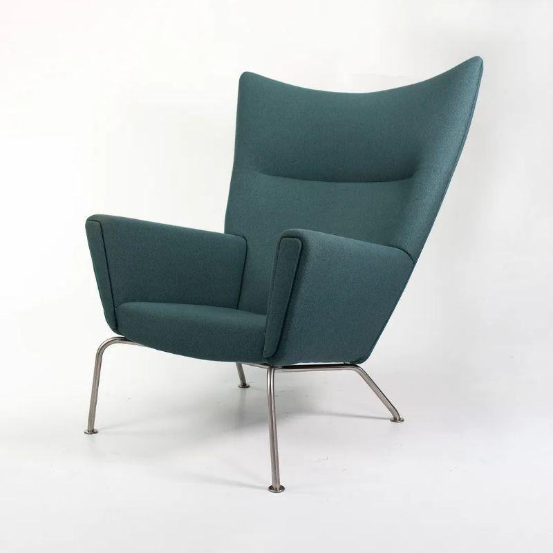 2020 CH445 Wing Lounge Chair by Hans Wegner for Carl Hansen in Green Fabric For Sale 3