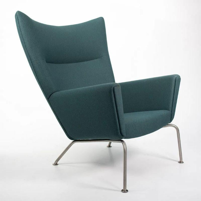 Stainless Steel 2020 CH445 Wing Lounge Chair by Hans Wegner for Carl Hansen in Green Fabric For Sale