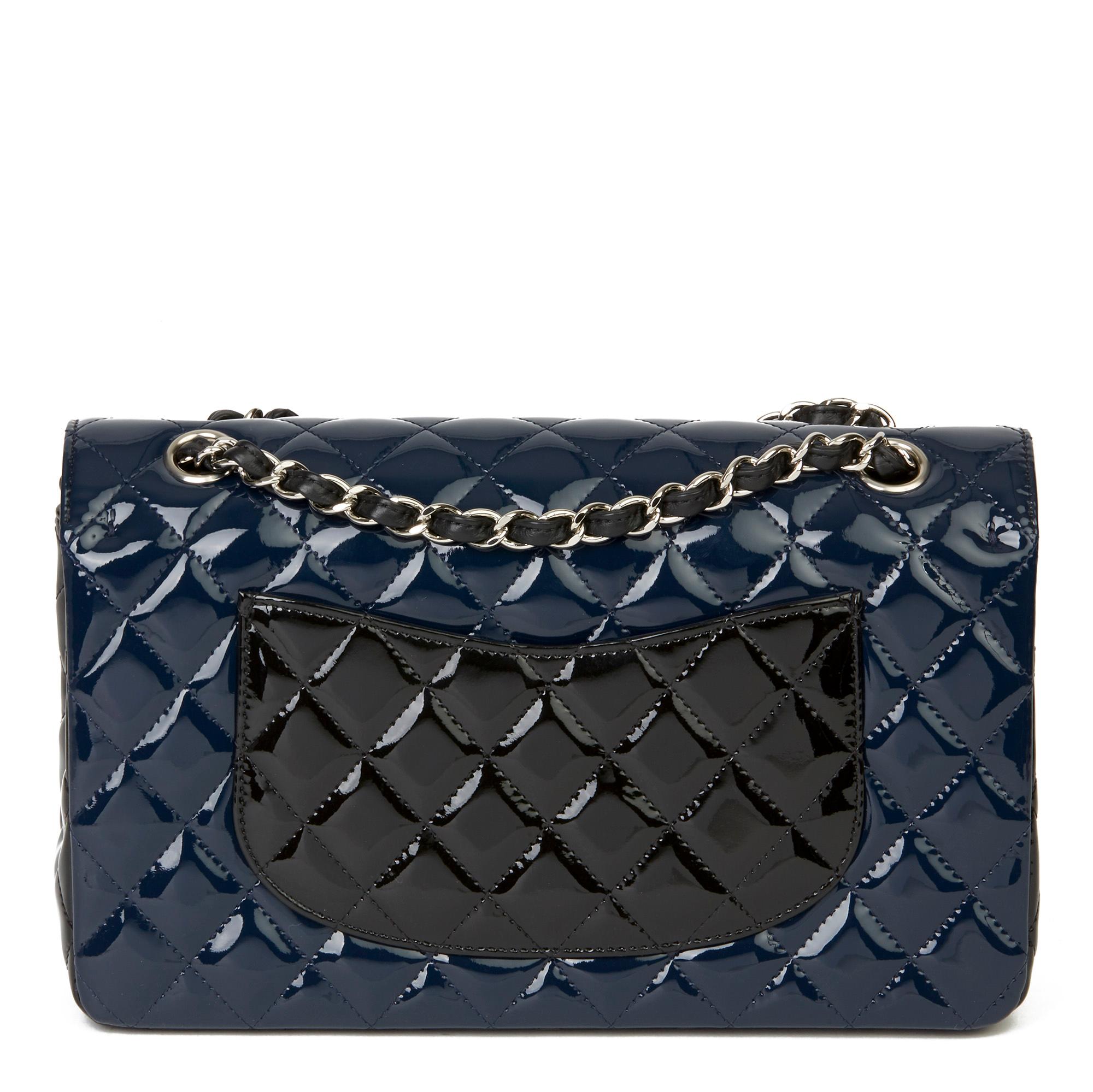 Women's 2020 Chanel Black & Navy Quilted Patent Leather Medium Classic Double Flap Bag