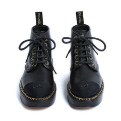 2020 Chanel Derbies Gavroche FR38.5 Black Leather Gros Grain Boots UK New