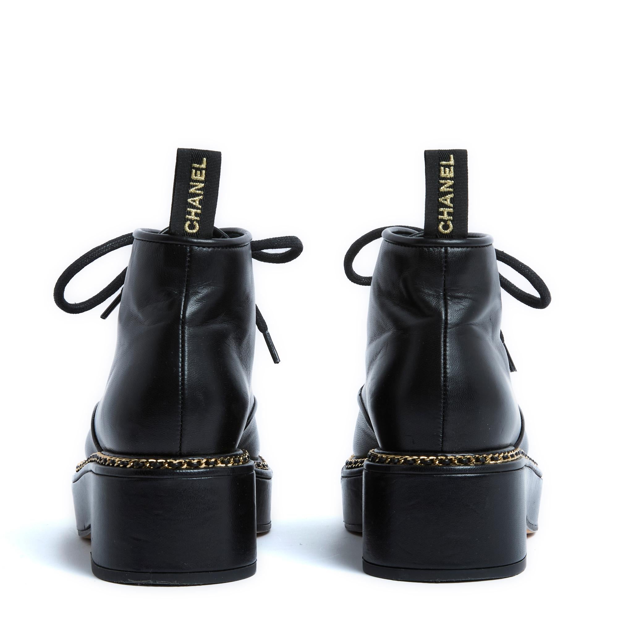 2020 Chanel Derbies Gavroche FR38.5 Black Leather Gros Grain Boots UK New For Sale 1