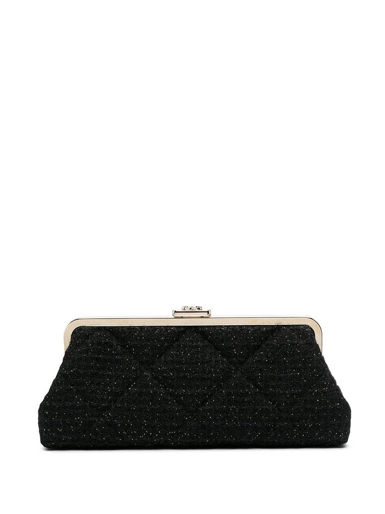 2020 Chanel Evening Black Tweed Wool Clutch In Excellent Condition For Sale In Paris, FR