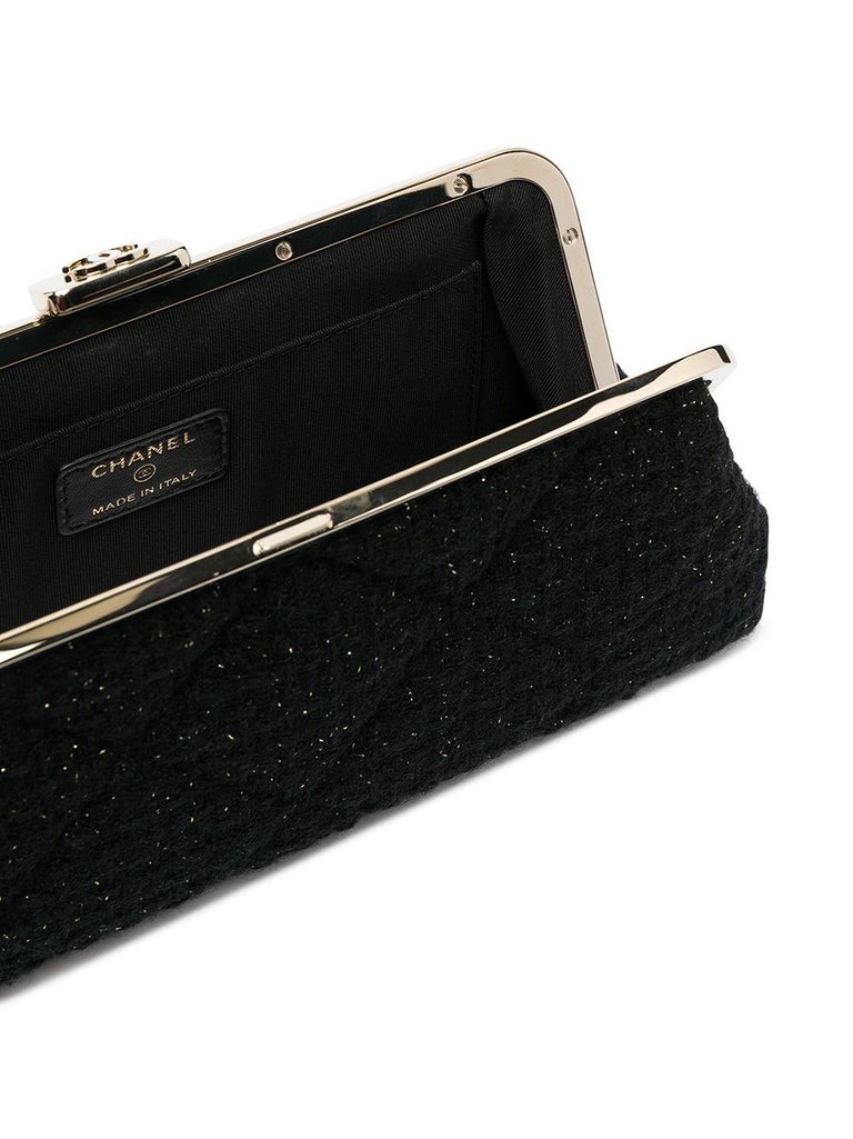2020 Chanel Evening Black Tweed Wool Clutch For Sale 1