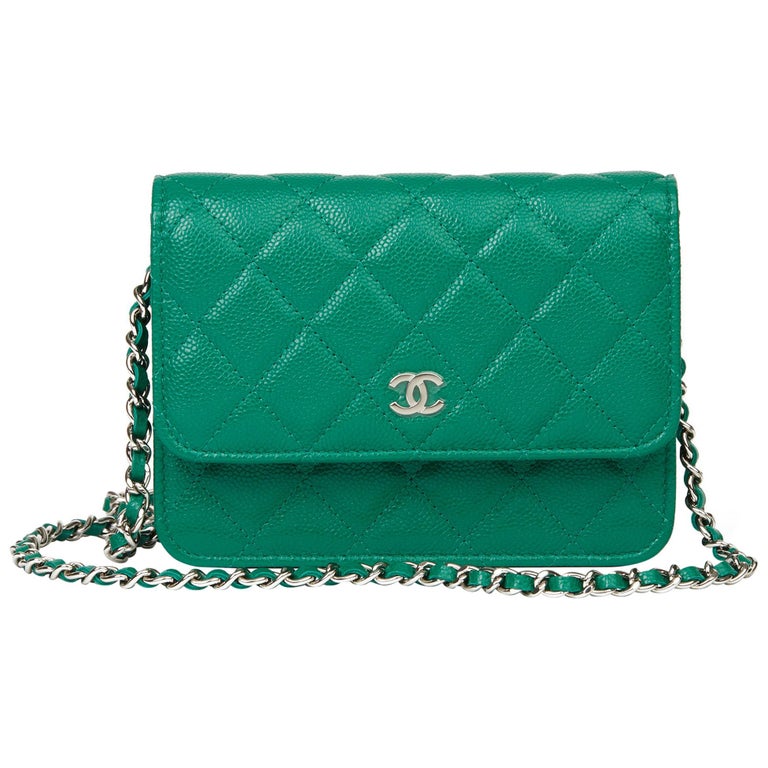 2020 Chanel Green Quilted Caviar Leather Mini Wallet-on-Chain WOC