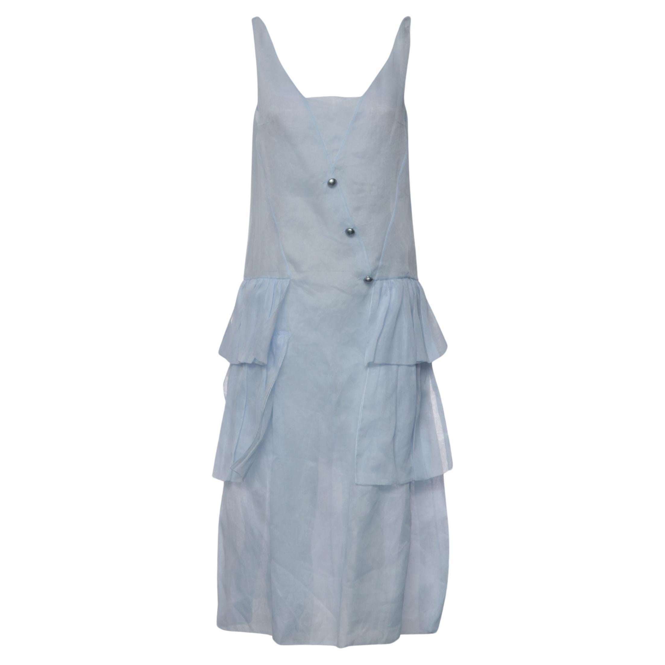 2020 Chanel Light Blue Organza Sleeveless Dress