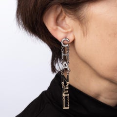 2020 Chanel Logo Long Earrings 3.5" Crystal Faux Pearl Yellow Black Gold Tone