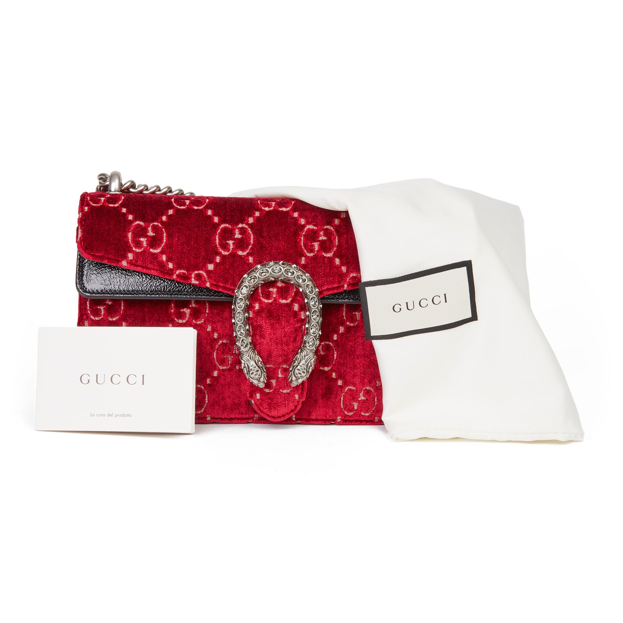 2020 Gucci Red GG Velvet & Black Aged Patent Calfskin Leather Small Dionysus 5