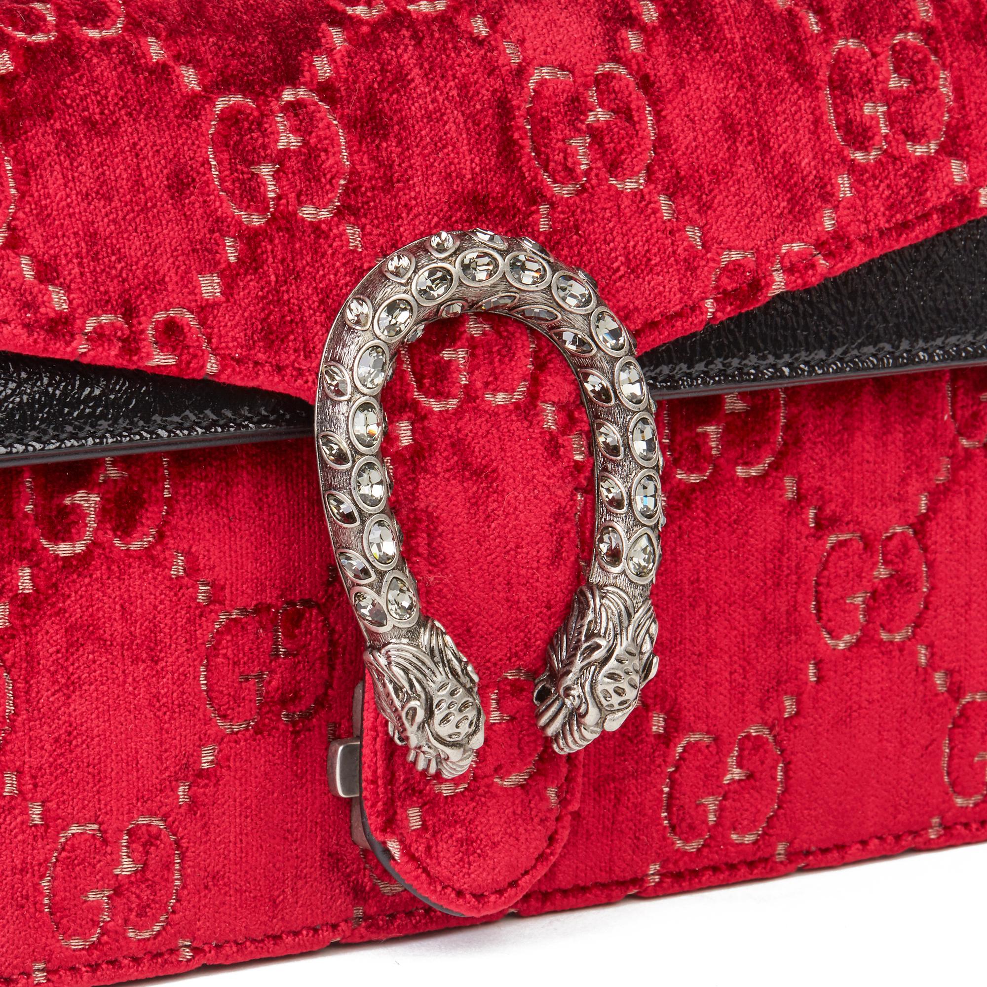Women's 2020 Gucci Red GG Velvet & Black Aged Patent Calfskin Leather Small Dionysus