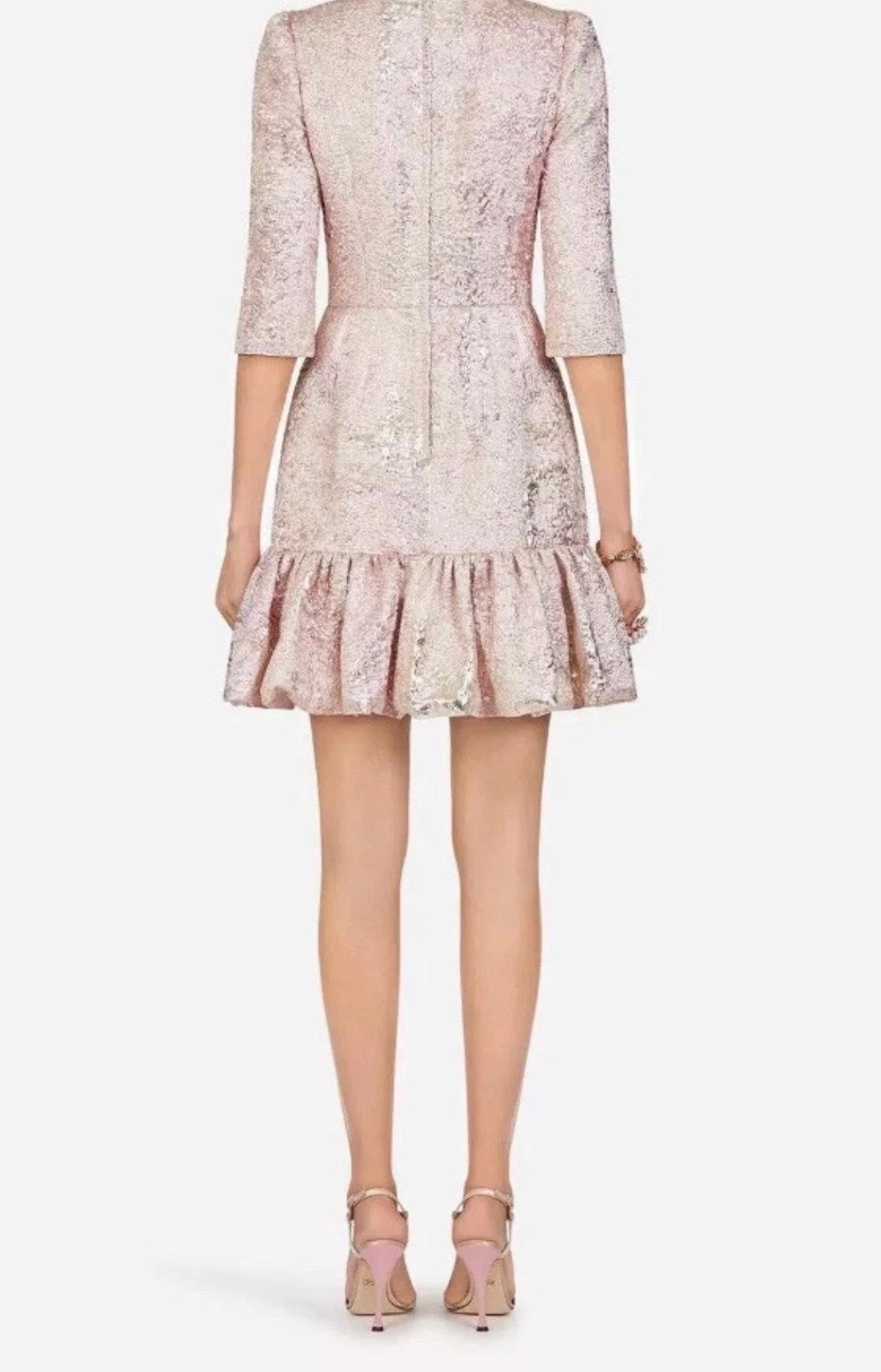 Beige 2020 Dolce & Gabbana - Mini robe fourreau en jacquard métallique rose en vente