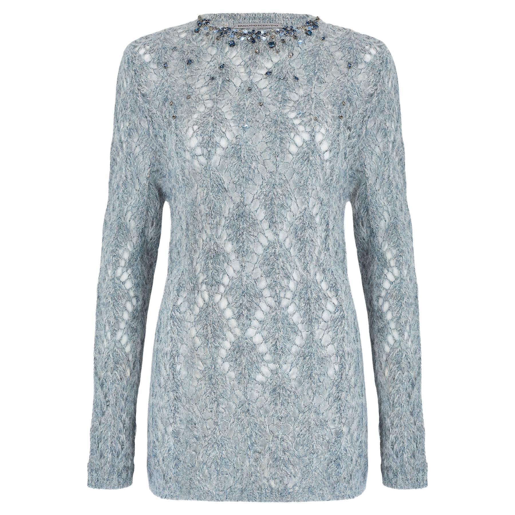 2020 Ermanno Scervino Grey Alpaca Wool Jewelled Jumper For Sale