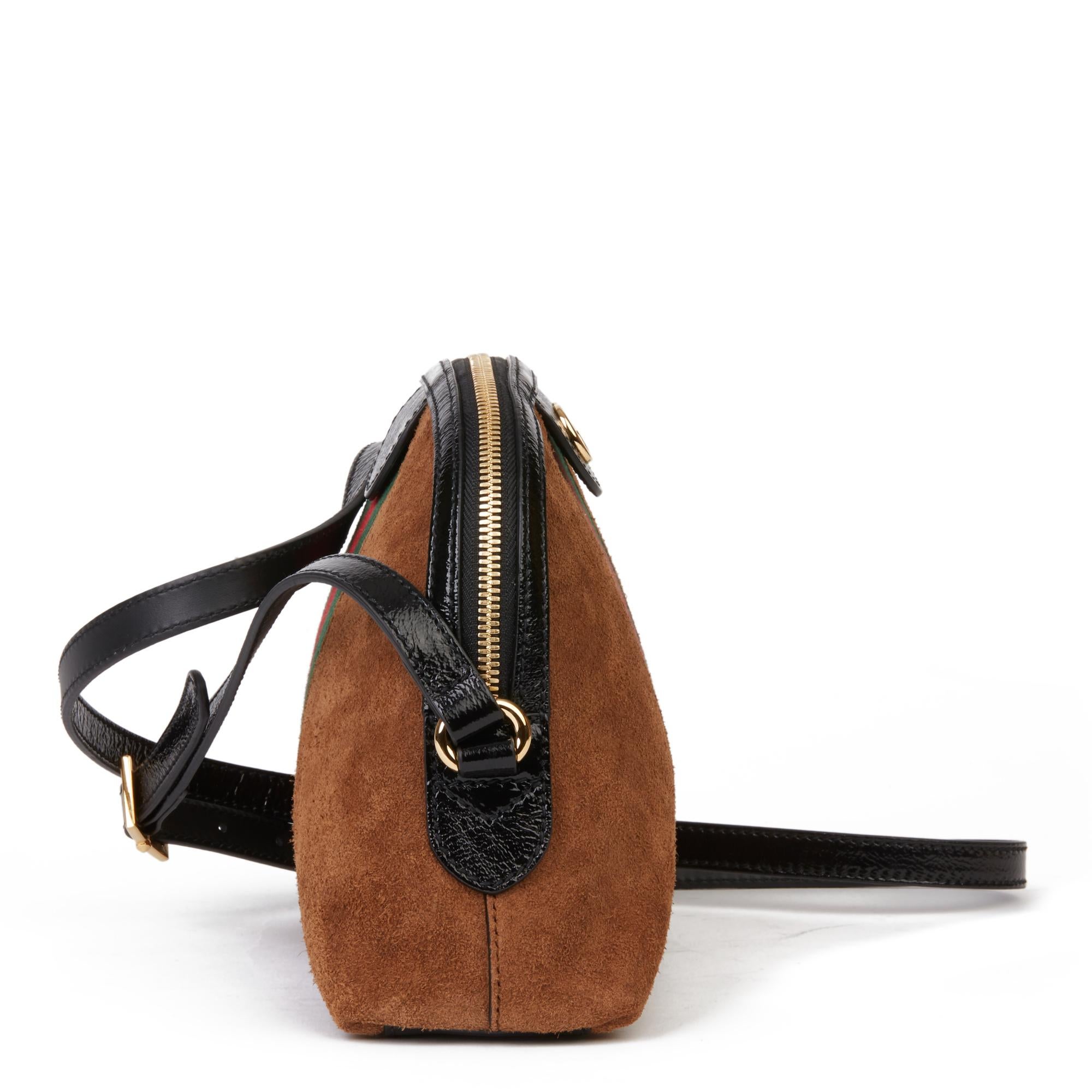 2020 Gucci Schwarz Aged Patent Kalbsleder & Braun Wildleder Web Kleine Orphidia Tasche im Zustand „Neu“ in Bishop's Stortford, Hertfordshire