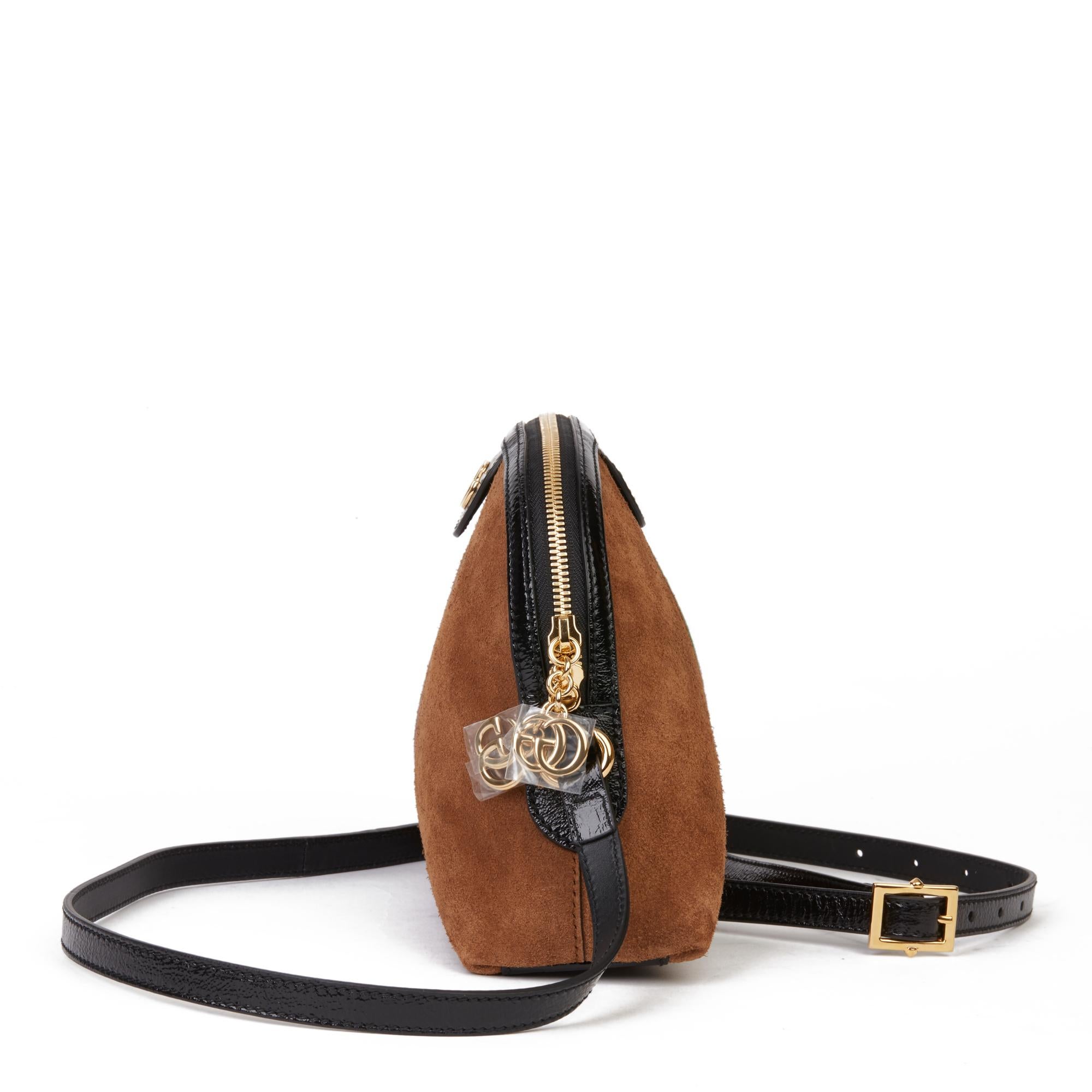 2020 Gucci Schwarz Aged Patent Kalbsleder & Braun Wildleder Web Kleine Orphidia Tasche Damen