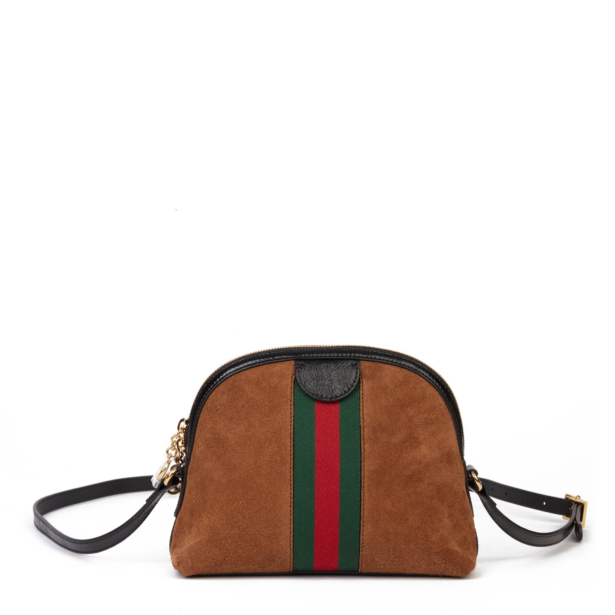 2020 Gucci Schwarz Aged Patent Kalbsleder & Braun Wildleder Web Kleine Orphidia Tasche 1