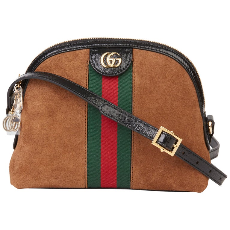 2020 Gucci Black Aged Patent Calfskin and Brown Suede Web Small ...