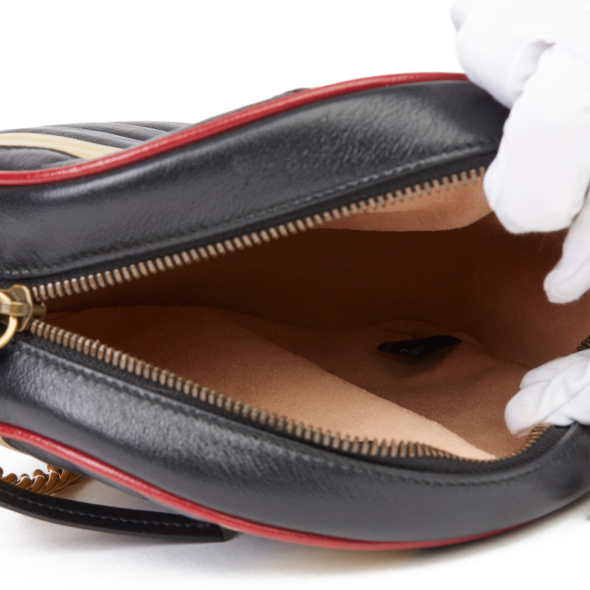 2020 Gucci Black, Cream & Red Diagonal Quilted Aged Calfskin Leather Mini Round 5