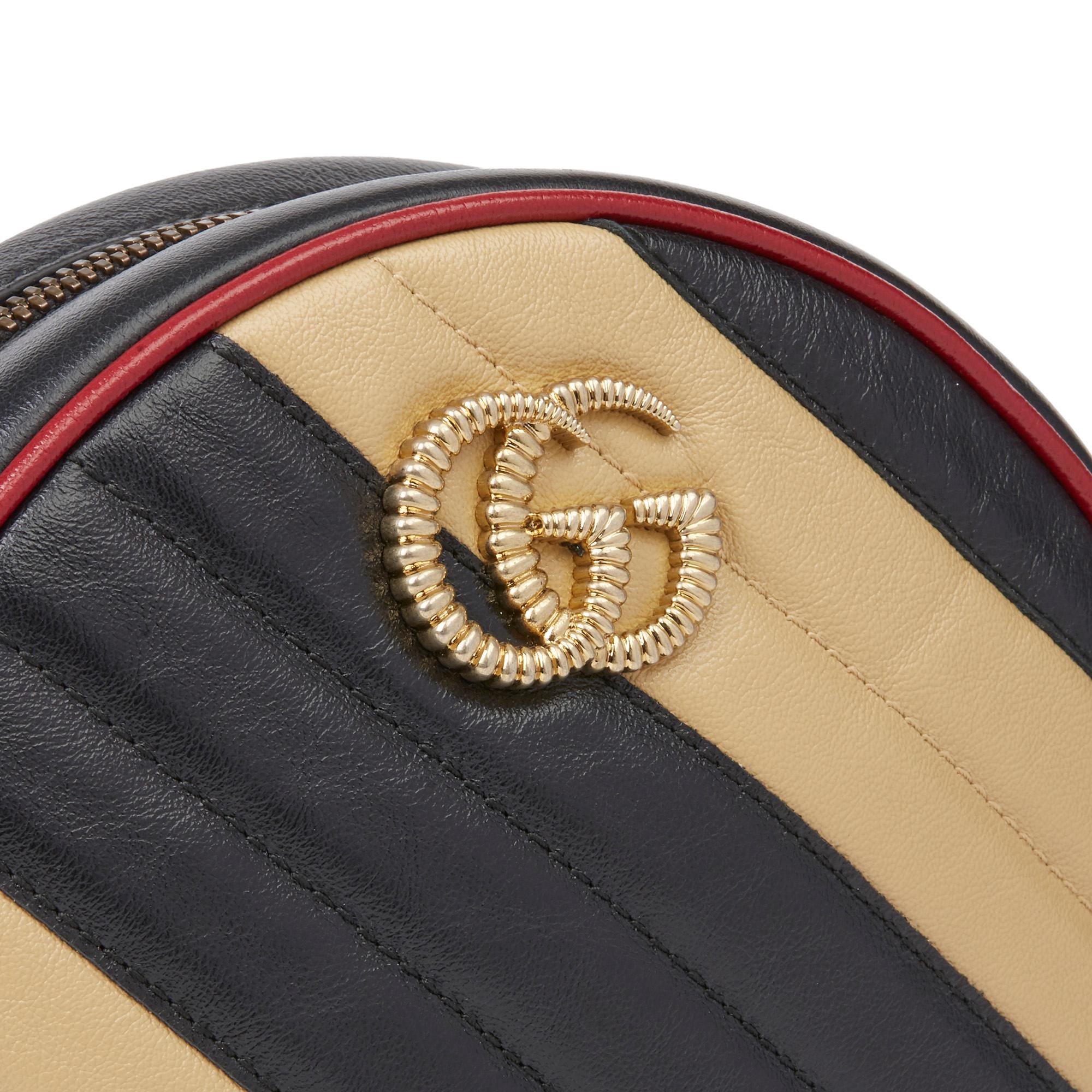 2020 Gucci Black, Cream & Red Diagonal Quilted Aged Calfskin Leather Mini Round  1