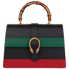 2020 Gucci Black, Green & Red Smooth Calfskin Large Dionysus Bamboo Top Handle 