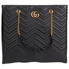 2020 Gucci Black Quilted Shiny Calfskin Leather Marmont Shoulder Tote