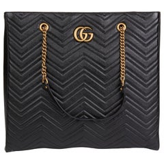 2020 Gucci Black Quilted Shiny Calfskin Leather Marmont Shoulder Tote 