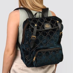 2020 Gucci Dark Blue GG Velvet & Black Pigskin Small Marmont Backpack