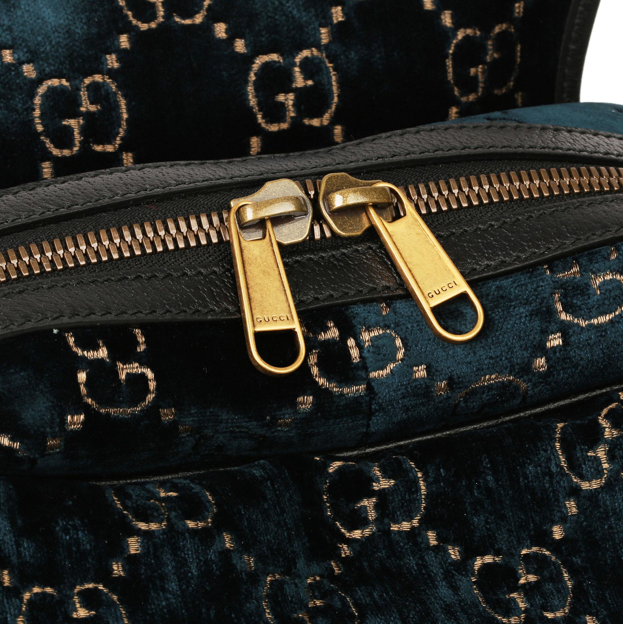 2020 Gucci Dark Blue GG Velvet & Black Pigskin Small Marmont Backpack 1