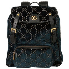 2020 Gucci Dark Blue GG Velvet & Black Pigskin Small Marmont Backpack