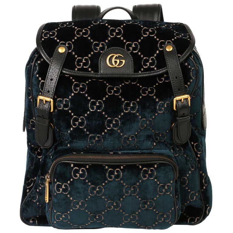 Merchandising tåbelig Mordrin 2020 Gucci Dark Blue GG Velvet and Black Pigskin Small Marmont Backpack at  1stDibs