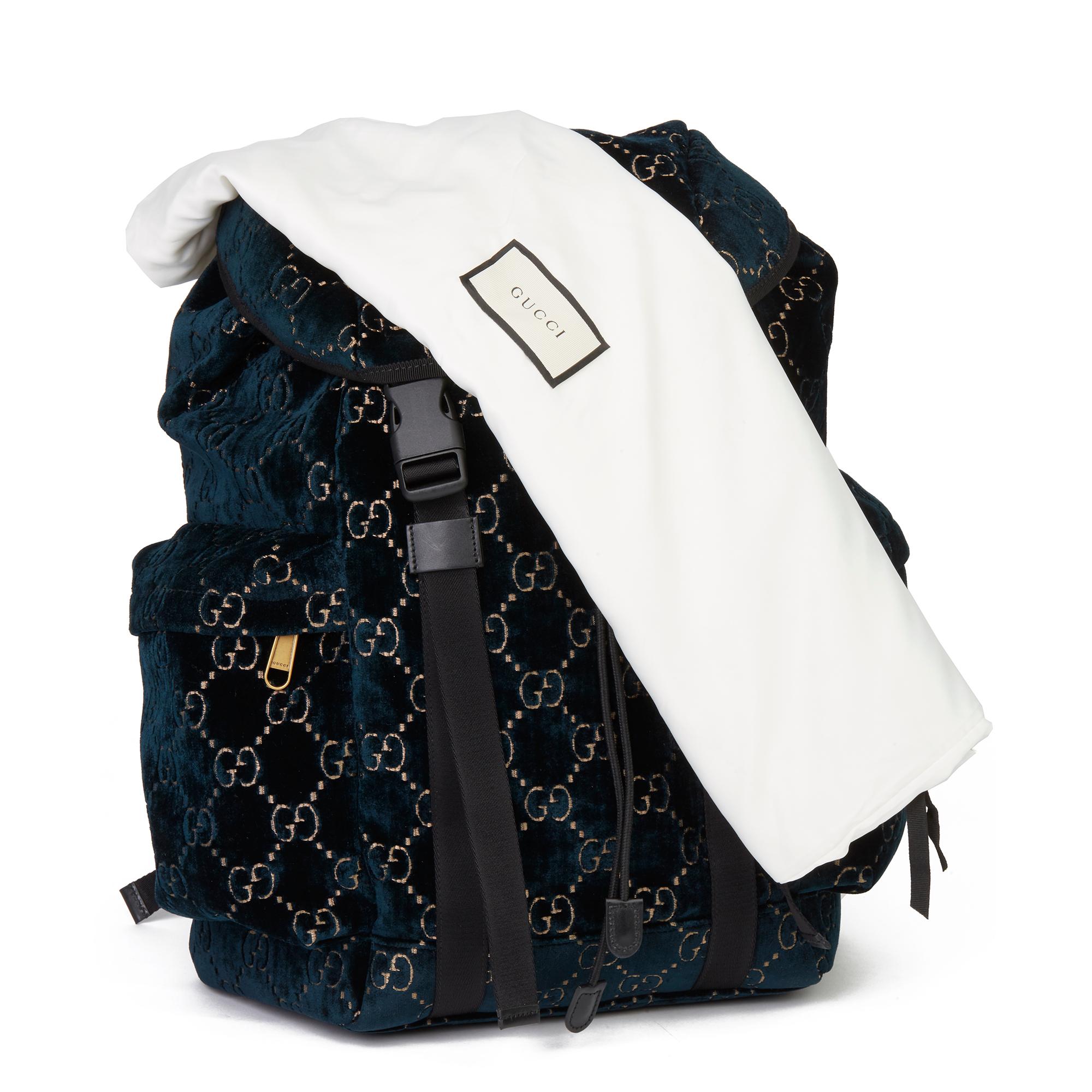 2020 Gucci Dark Blue GG Velvet Web Large Backpack 3