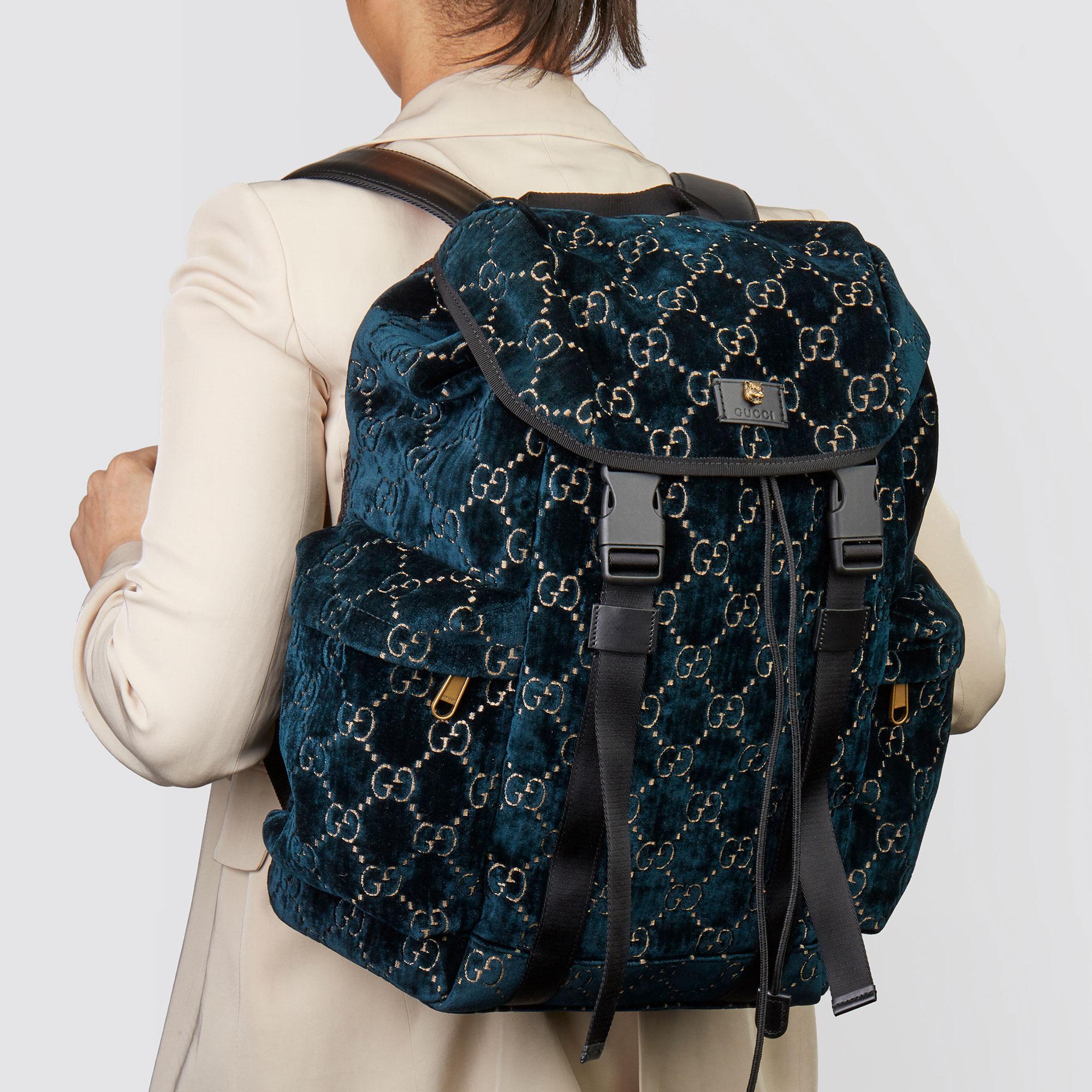 2020 Gucci Dark Blue GG Velvet Web Large Backpack 4