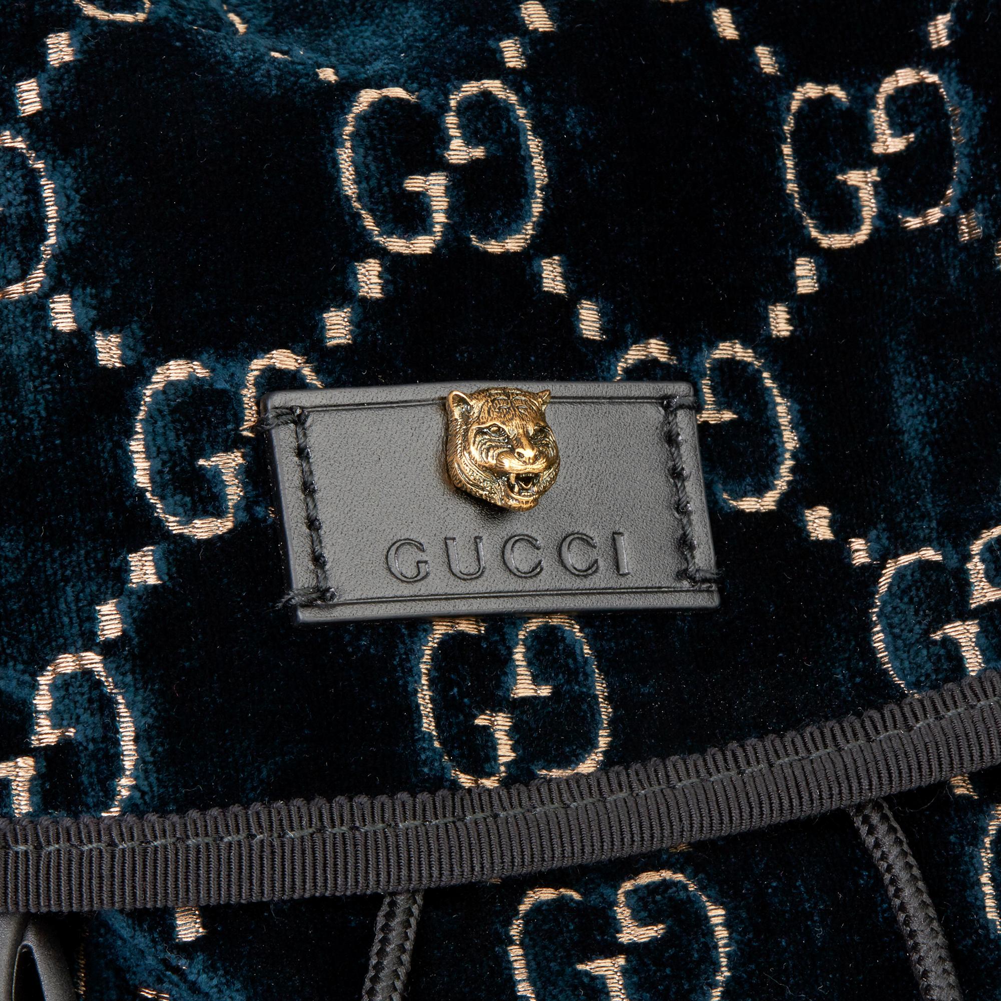 Black 2020 Gucci Dark Blue GG Velvet Web Large Backpack