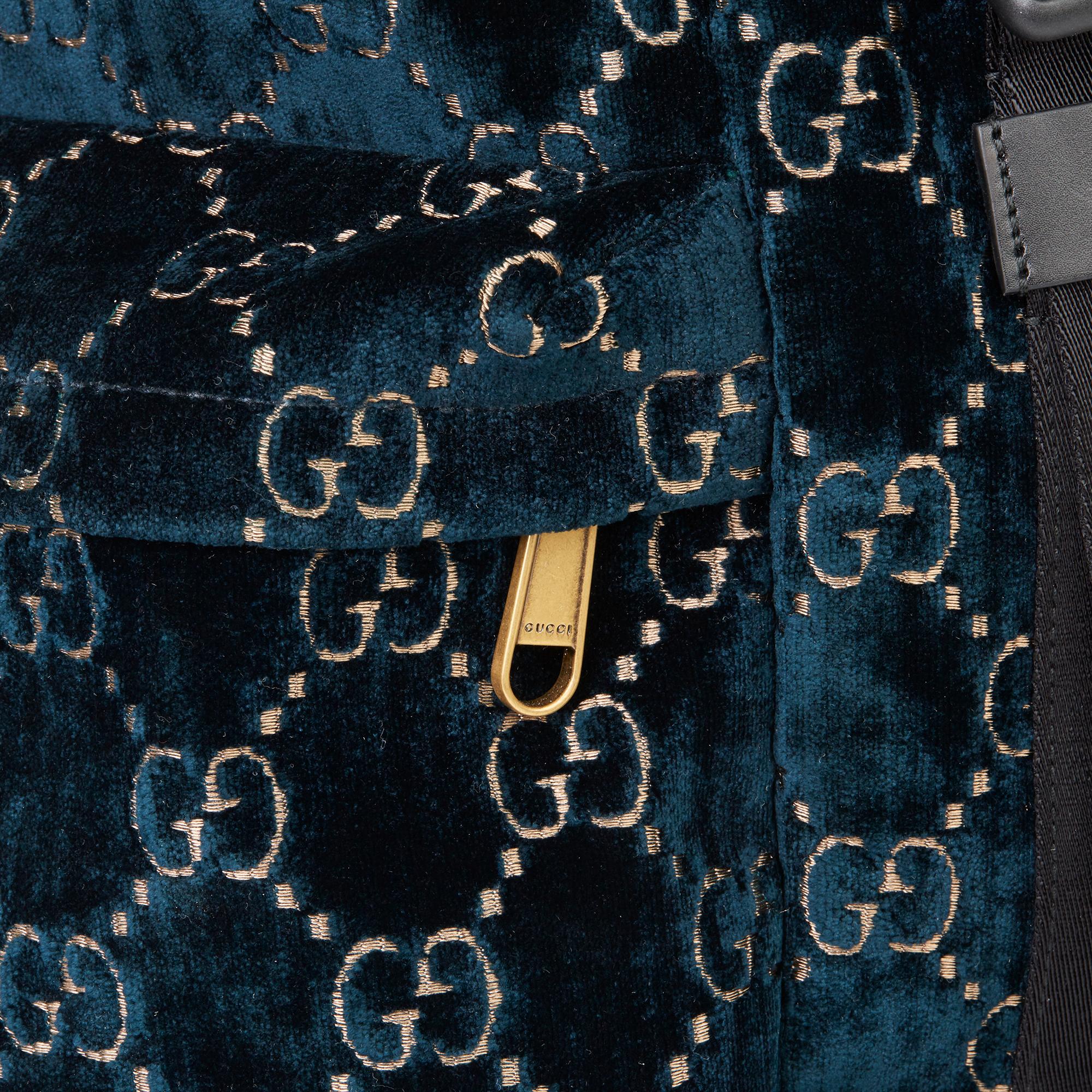 2020 Gucci Dark Blue GG Velvet Web Large Backpack In New Condition In Bishop's Stortford, Hertfordshire