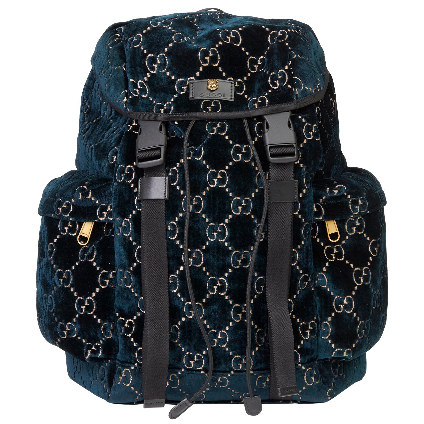 2020 Gucci Dark Blue GG Velvet Web Large Backpack