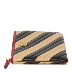 2020 Gucci "GUCCI Black, Cream & Red Diagonal Quilted Aged Leather Marmont Pouch