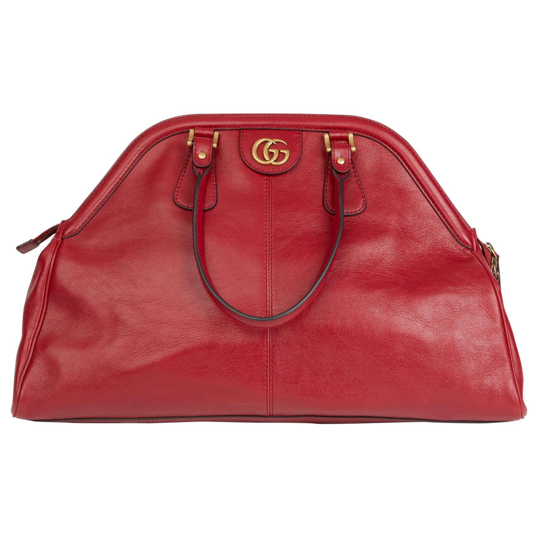 2020 Gucci Red Aged Calfskin Large Marmont Re (Belle) Tote 