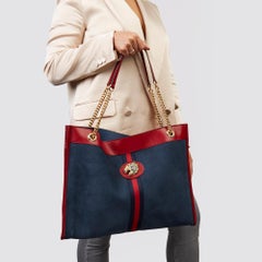 2020 Gucci Red Aged Calfskin Leather & Blue Suede Web Large Rajah Tote