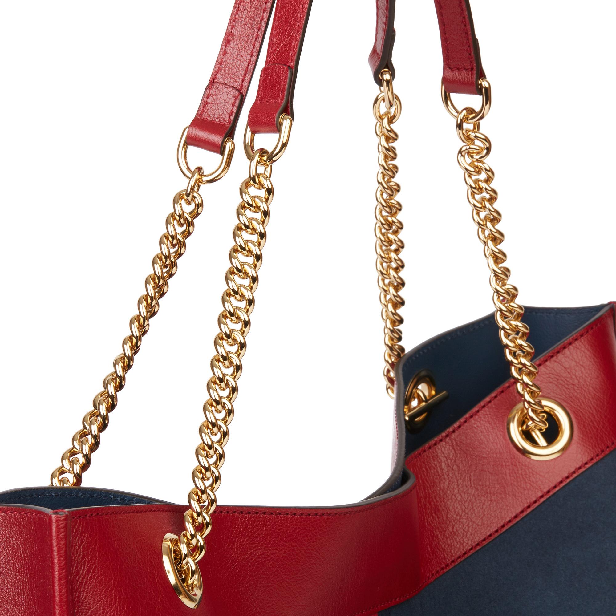 2020 Gucci Red Aged Calfskin Leather & Blue Suede Web Large Rajah Tote 2