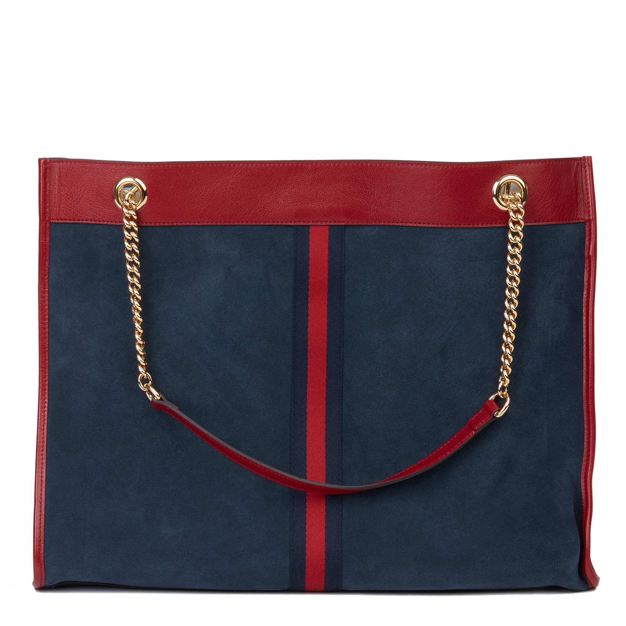 2020 Gucci Red Aged Calfskin Leather & Blue Suede Web Large Rajah Tote 1