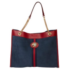 2020 Gucci Red Aged Calfskin Leather & Blue Suede Web Large Rajah Tote