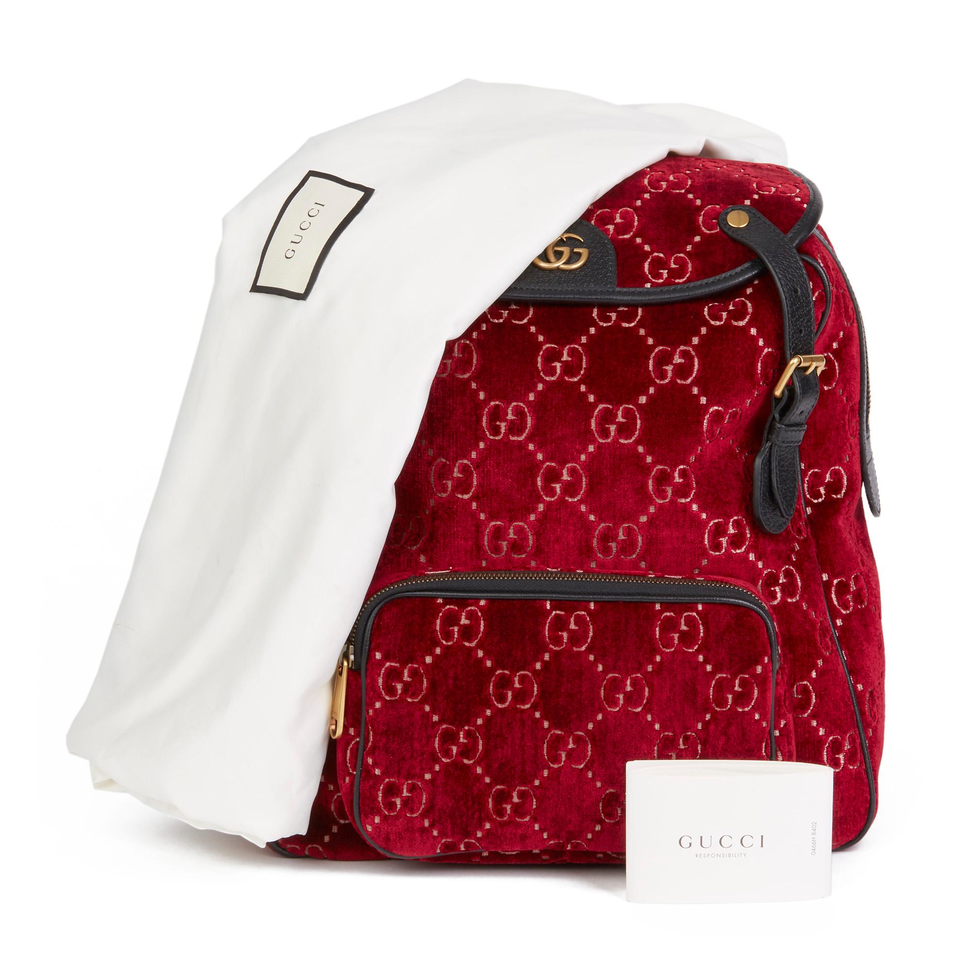 2020 Gucci Red GG Velvet & Black Pigskin Small Marmont Backpack 6