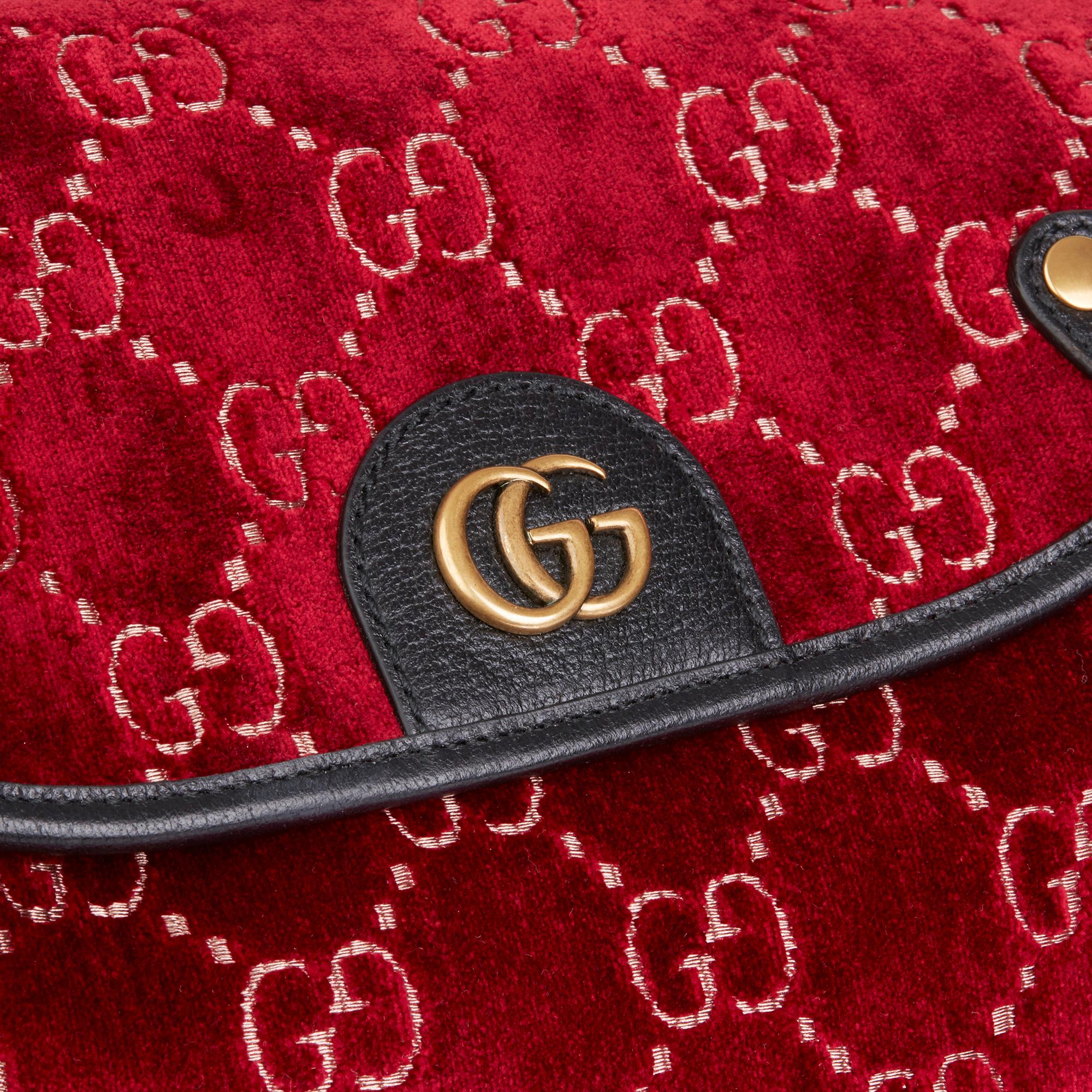 Women's 2020 Gucci Red GG Velvet & Black Pigskin Small Marmont Backpack