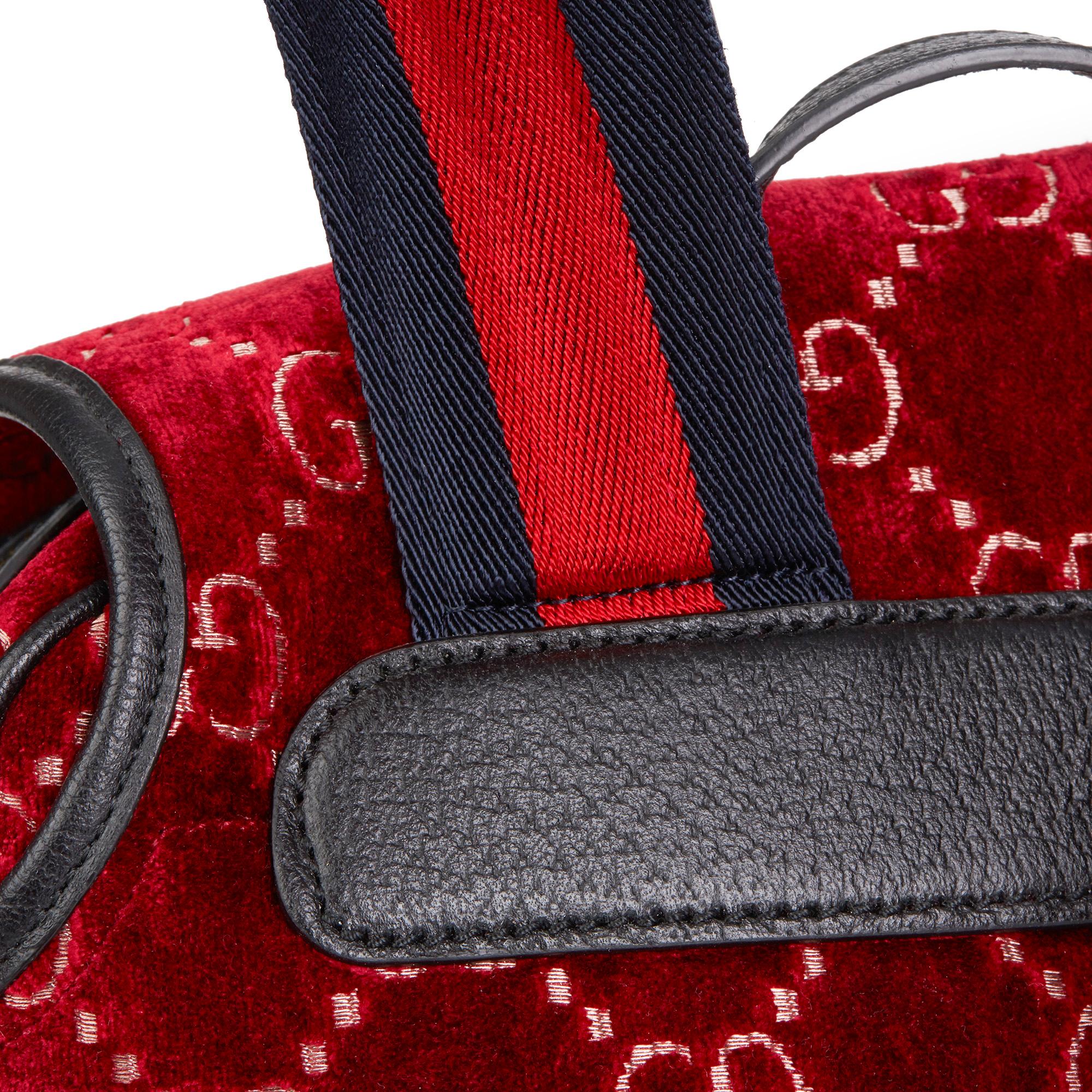 2020 Gucci Red GG Velvet & Black Pigskin Small Marmont Backpack 2